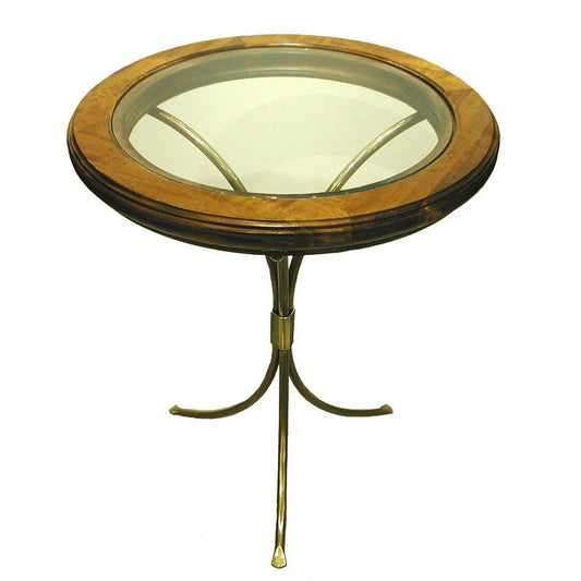 丸テーブル おしゃれ ランプテーブル コーナーテーブル ラウンドテーブル 木製 ガラス イタリア製 古木 真鍮 カパーニ アンティーク風家具 CAPANNI 150056