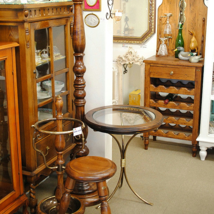 丸テーブル おしゃれ ランプテーブル コーナーテーブル ラウンドテーブル 木製 ガラス イタリア製 古木 真鍮 カパーニ アンティーク風家具 CAPANNI 150056