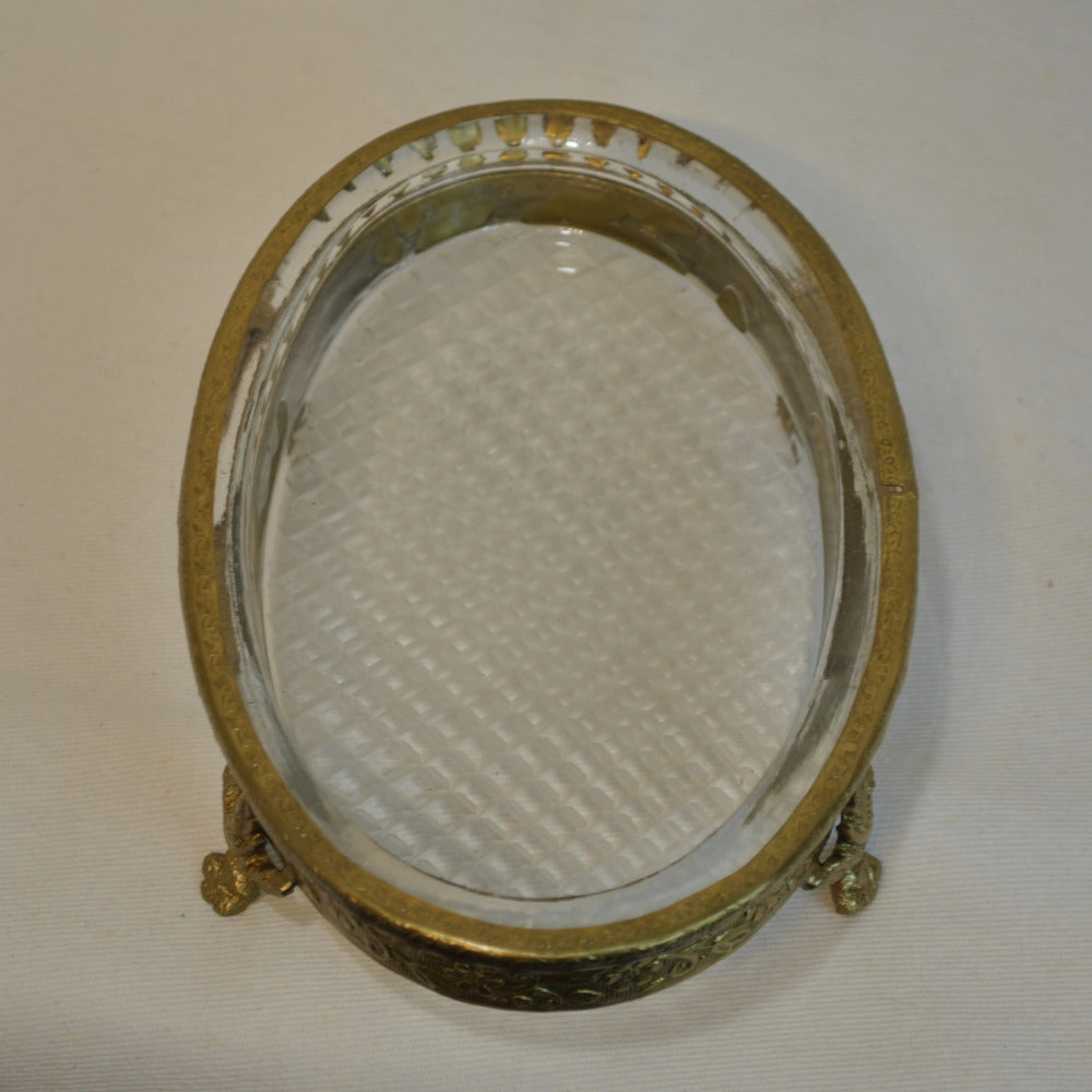 ソープディッシュ 石鹸置き グラスボウル 真鍮製 トレイ ガラストレイ 小物入れ アンティーク風ガラス器 真鍮雑貨 7347065