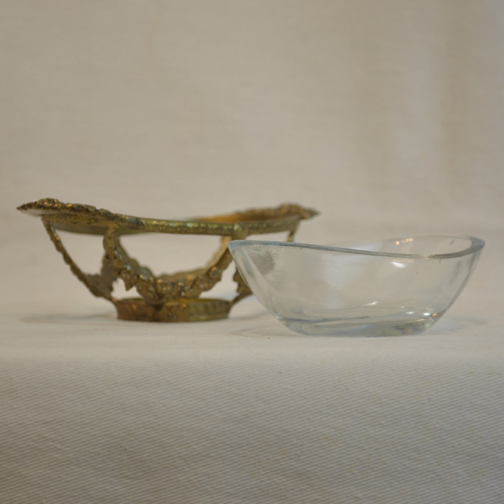 グラスボウル 真鍮製 トレイ ガラストレイ 小物入れ アンティーク風ガラス器 真鍮雑貨 7347093