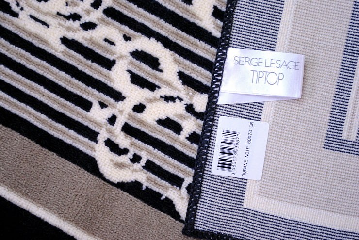 玄関マット マンション玄関マット ラグマット オーガニック コットン100% フランス製マット スタイルフランス セルジュルサージュ ラグマット SERGELESAGE フランスラグマット 段通玄関マット 綿100% ruban/noir 50x70cm