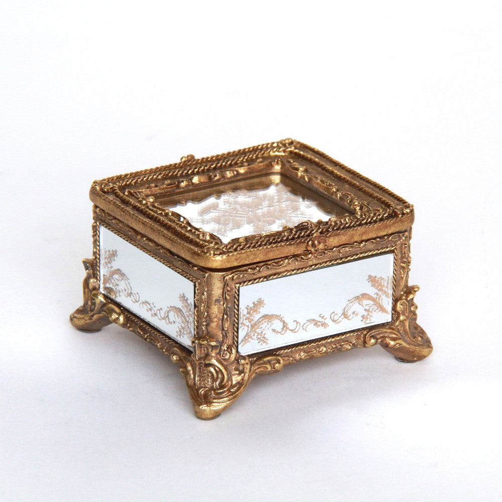 ボックス BOX ミラーボックス 宝箱 小物入れ スモールボックス 雑貨 アクセサリーボックス アンティーク風ボックス 収納箱 インテリア雑貨 ゴールド 1383014GD