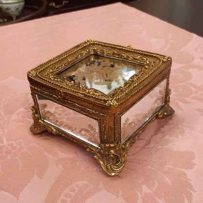 ボックス BOX ミラーボックス 宝箱 小物入れ スモールボックス 雑貨 アクセサリーボックス アンティーク風ボックス 収納箱 インテリア雑貨 ゴールド 1383014GD