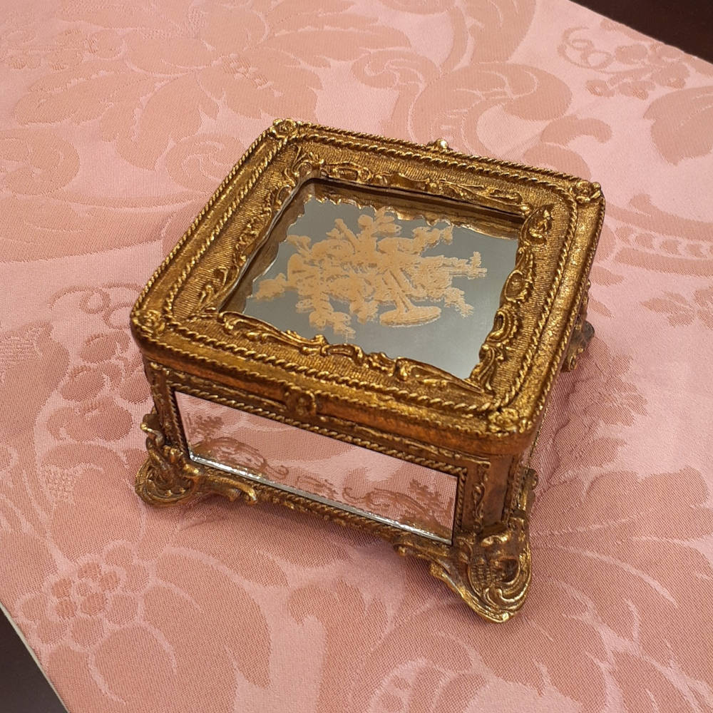 ボックス BOX ミラーボックス 宝箱 小物入れ スモールボックス 雑貨 アクセサリーボックス アンティーク風ボックス 収納箱 インテリア雑貨 ゴールド 1383014GD