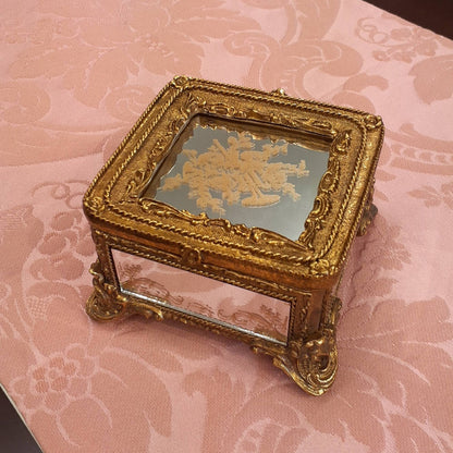 ボックス BOX ミラーボックス 宝箱 小物入れ スモールボックス 雑貨 アクセサリーボックス アンティーク風ボックス 収納箱 インテリア雑貨 ゴールド 1383014GD