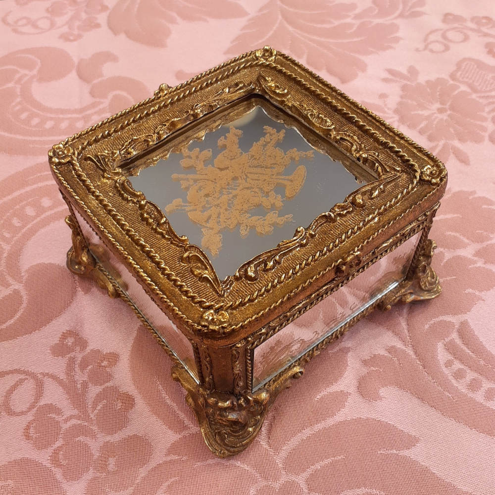 ボックス BOX ミラーボックス 宝箱 小物入れ スモールボックス 雑貨 アクセサリーボックス アンティーク風ボックス 収納箱 インテリア雑貨 ゴールド 1383014GD