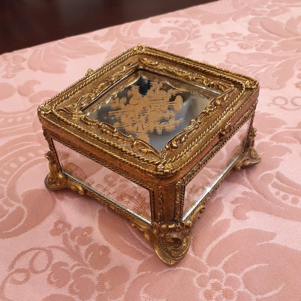 ボックス BOX ミラーボックス 宝箱 小物入れ スモールボックス 雑貨 アクセサリーボックス アンティーク風ボックス 収納箱 インテリア雑貨 ゴールド 1383014GD