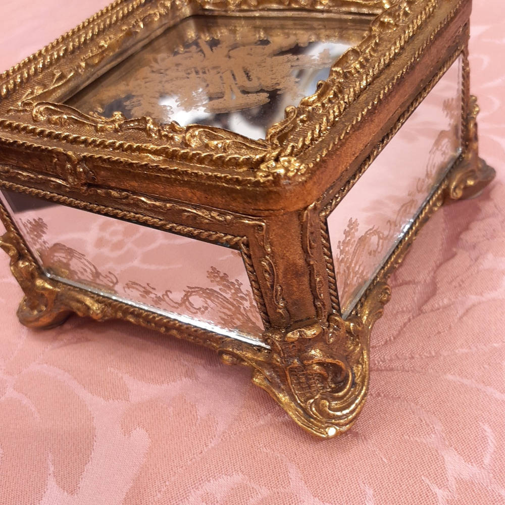 ボックス BOX ミラーボックス 宝箱 小物入れ スモールボックス 雑貨 アクセサリーボックス アンティーク風ボックス 収納箱 インテリア雑貨 ゴールド 1383014GD