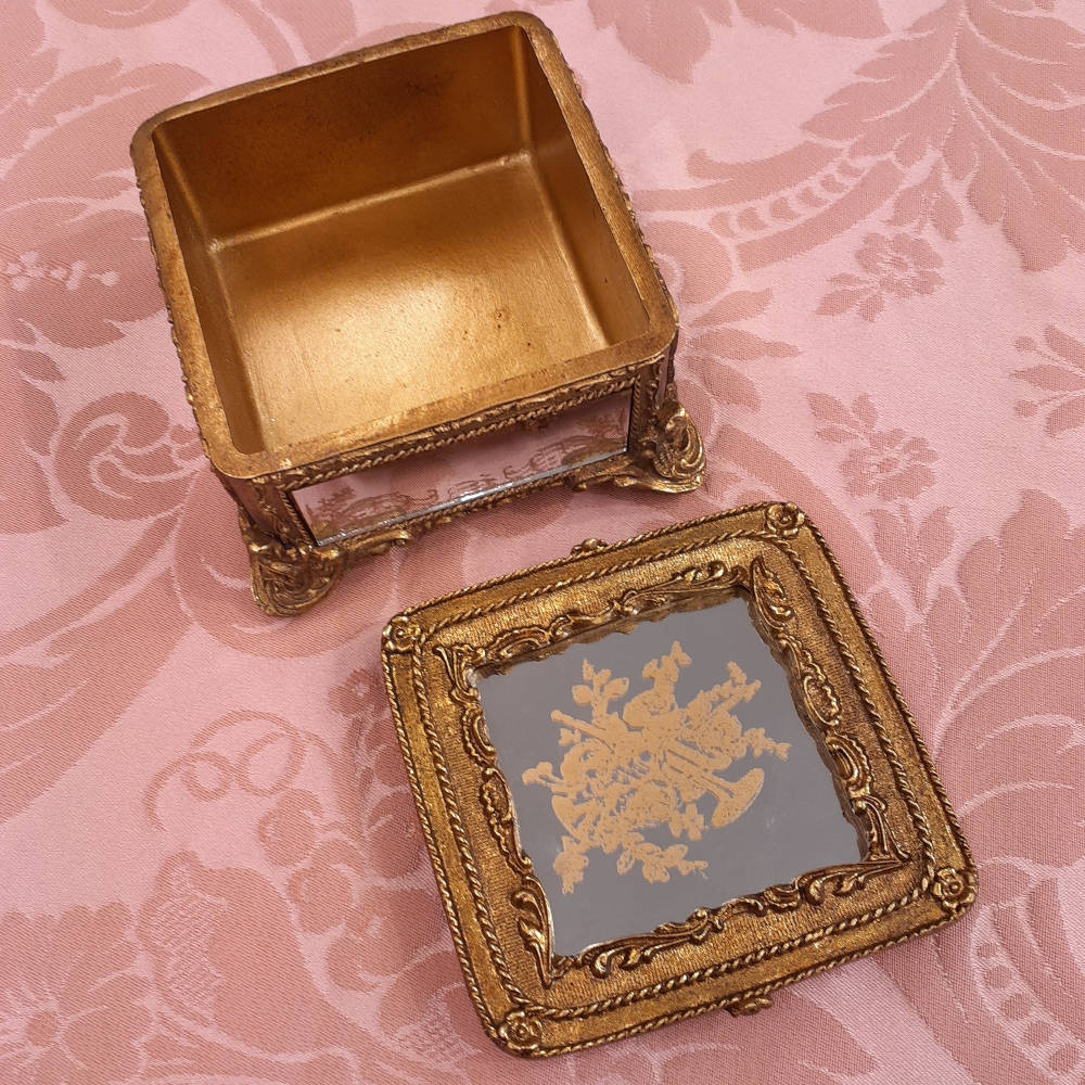 ボックス BOX ミラーボックス 宝箱 小物入れ スモールボックス 雑貨 アクセサリーボックス アンティーク風ボックス 収納箱 インテリア雑貨 ゴールド 1383014GD