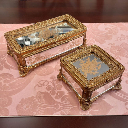 ボックス BOX ミラーボックス 宝箱 小物入れ スモールボックス 雑貨 アクセサリーボックス アンティーク風ボックス 収納箱 インテリア雑貨 ゴールド 1383014GD