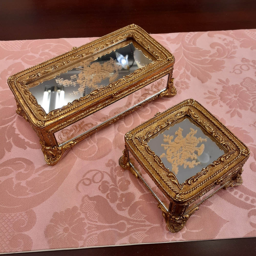 ボックス BOX ミラーボックス 宝箱 小物入れ スモールボックス 雑貨 アクセサリーボックス アンティーク風ボックス 収納箱 インテリア雑貨 ゴールド 1383014GD