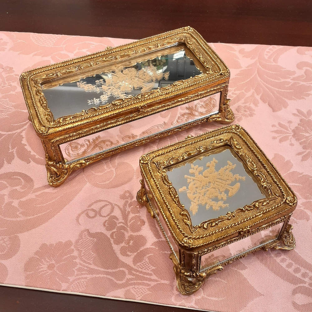 ボックス BOX ミラーボックス 宝箱 小物入れ スモールボックス 雑貨 アクセサリーボックス アンティーク風ボックス 収納箱 インテリア雑貨 ゴールド 1383014GD