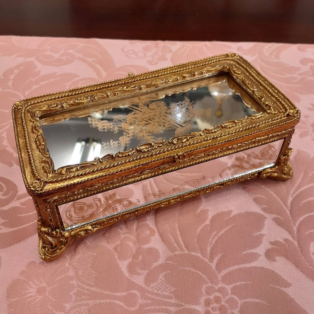 ボックス BOX ミラーボックス 宝箱 小物入れ スモールボックス 雑貨 アクセサリーボックス アンティーク風ボックス 収納箱 インテリア雑貨 ゴールド 1383015GD