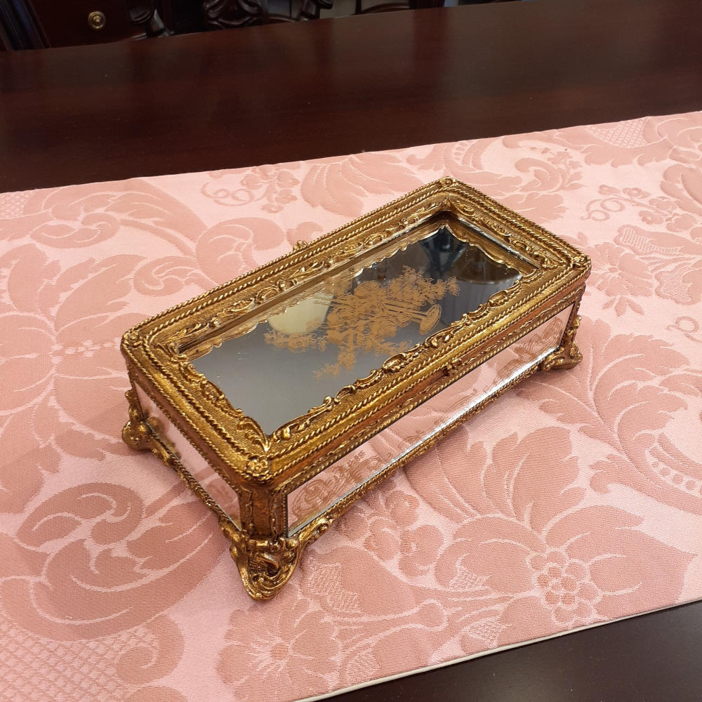 ボックス BOX ミラーボックス 宝箱 小物入れ スモールボックス 雑貨 アクセサリーボックス アンティーク風ボックス 収納箱 インテリア雑貨 ゴールド 1383015GD