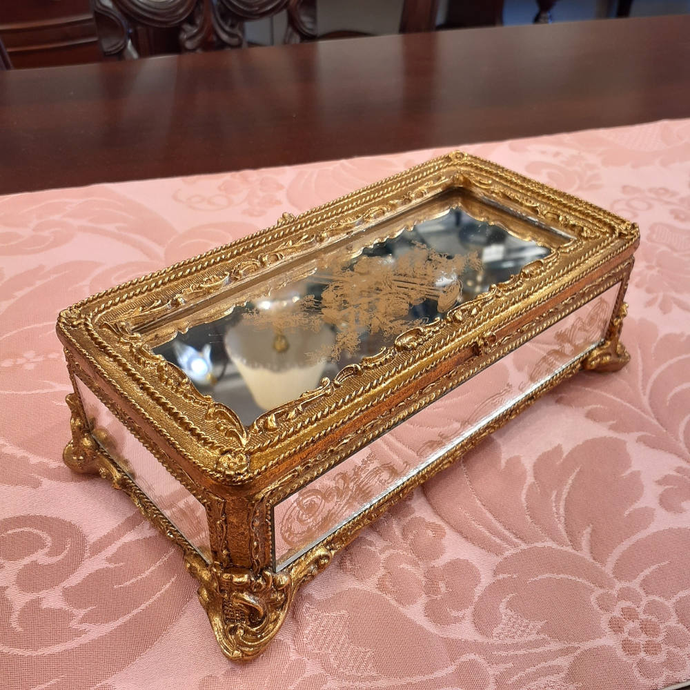 ボックス BOX ミラーボックス 宝箱 小物入れ スモールボックス 雑貨 アクセサリーボックス アンティーク風ボックス 収納箱 インテリア雑貨 ゴールド 1383015GD