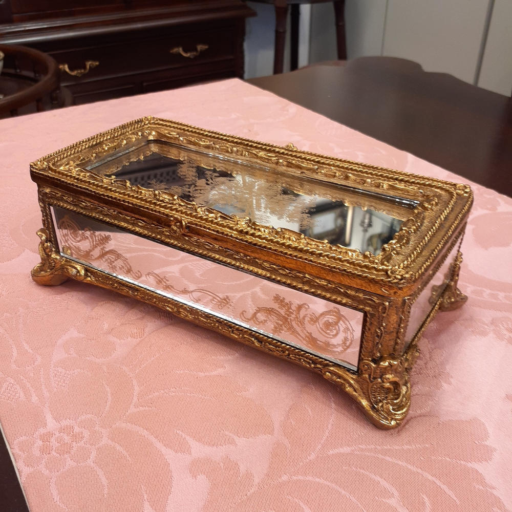 ボックス BOX ミラーボックス 宝箱 小物入れ スモールボックス 雑貨 アクセサリーボックス アンティーク風ボックス 収納箱 インテリア雑貨 ゴールド 1383015GD