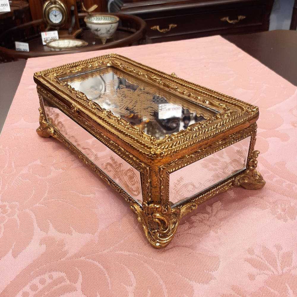 ボックス BOX ミラーボックス 宝箱 小物入れ スモールボックス 雑貨 アクセサリーボックス アンティーク風ボックス 収納箱 インテリア雑貨 ゴールド 1383015GD