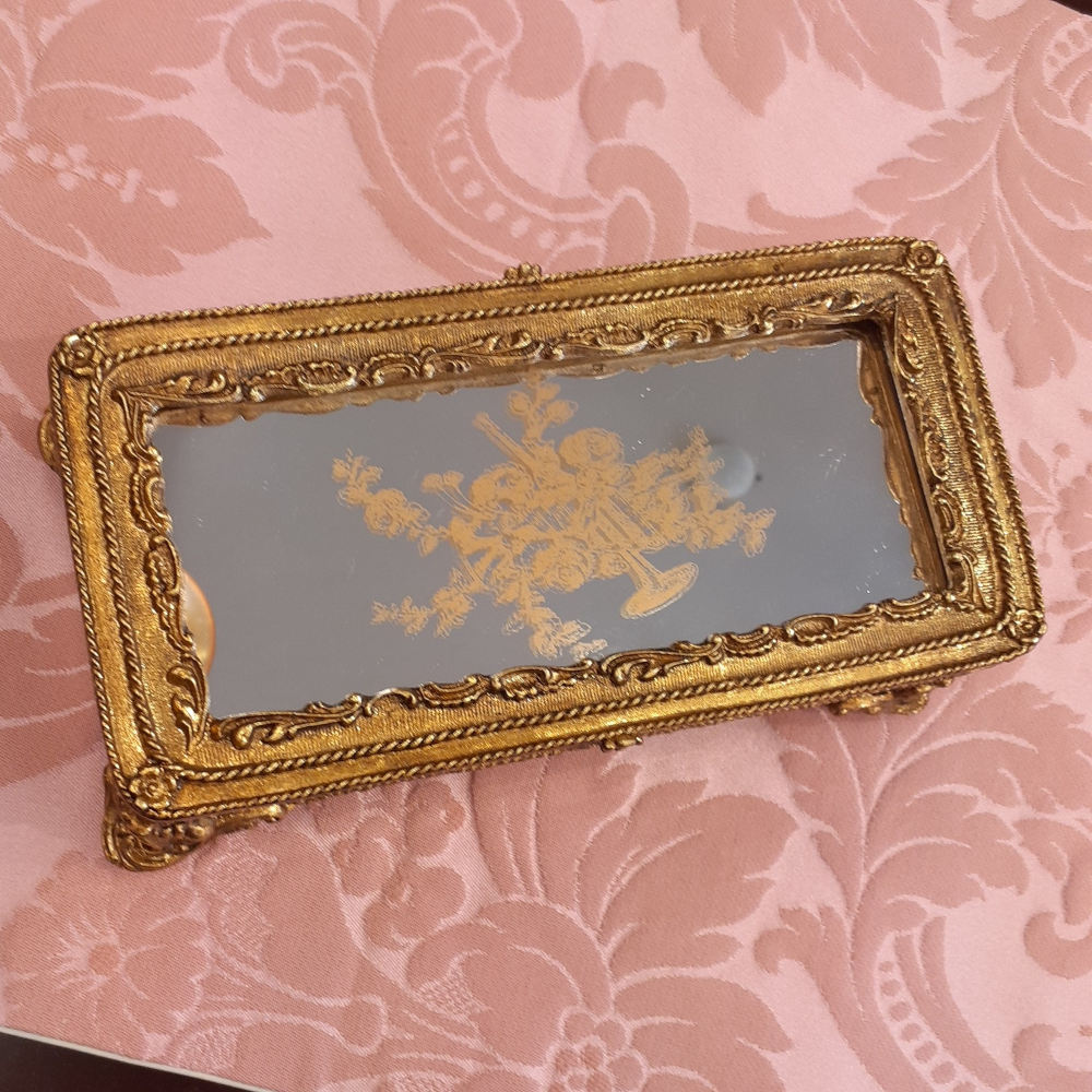 ボックス BOX ミラーボックス 宝箱 小物入れ スモールボックス 雑貨 アクセサリーボックス アンティーク風ボックス 収納箱 インテリア雑貨 ゴールド 1383015GD