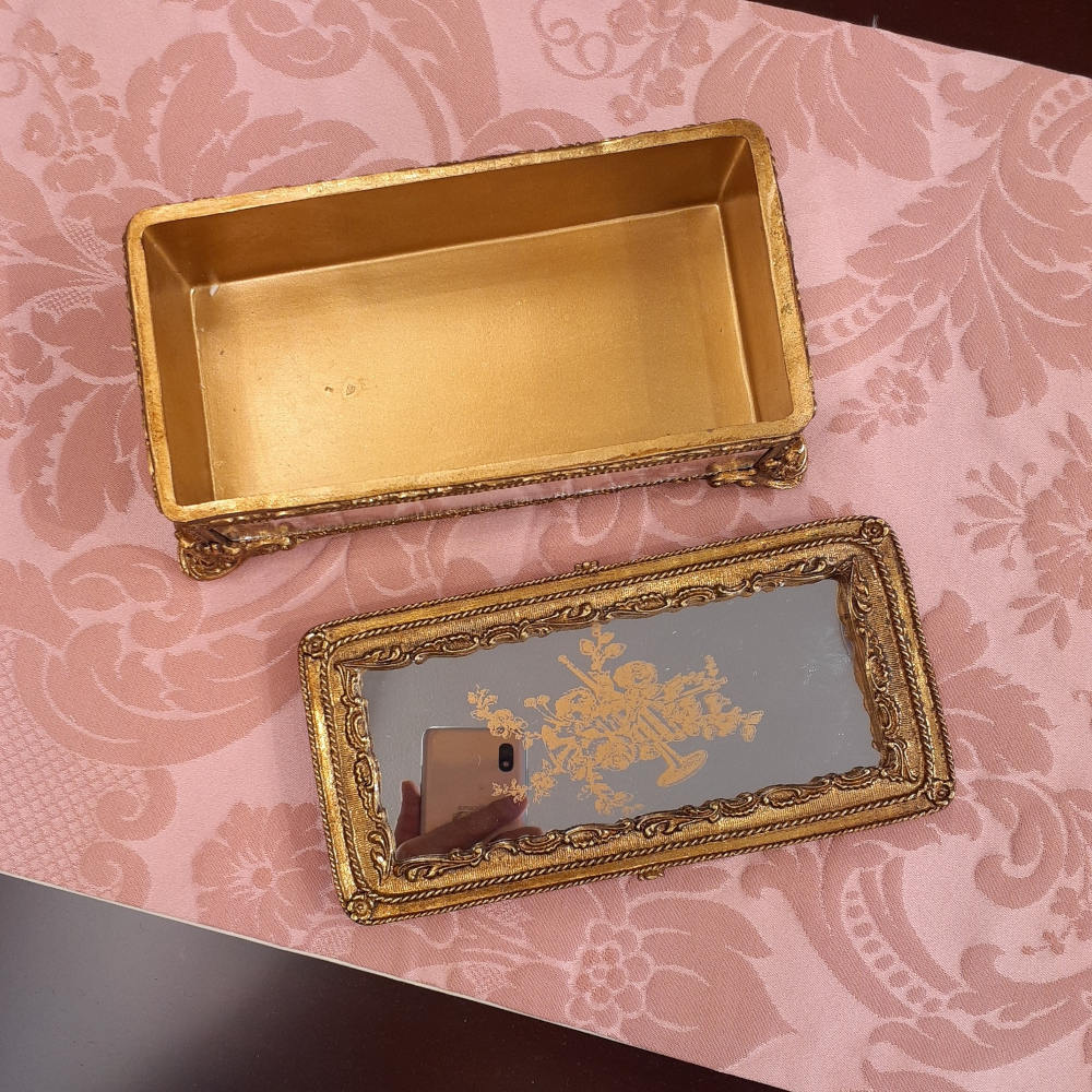 ボックス BOX ミラーボックス 宝箱 小物入れ スモールボックス 雑貨 アクセサリーボックス アンティーク風ボックス 収納箱 インテリア雑貨 ゴールド 1383015GD