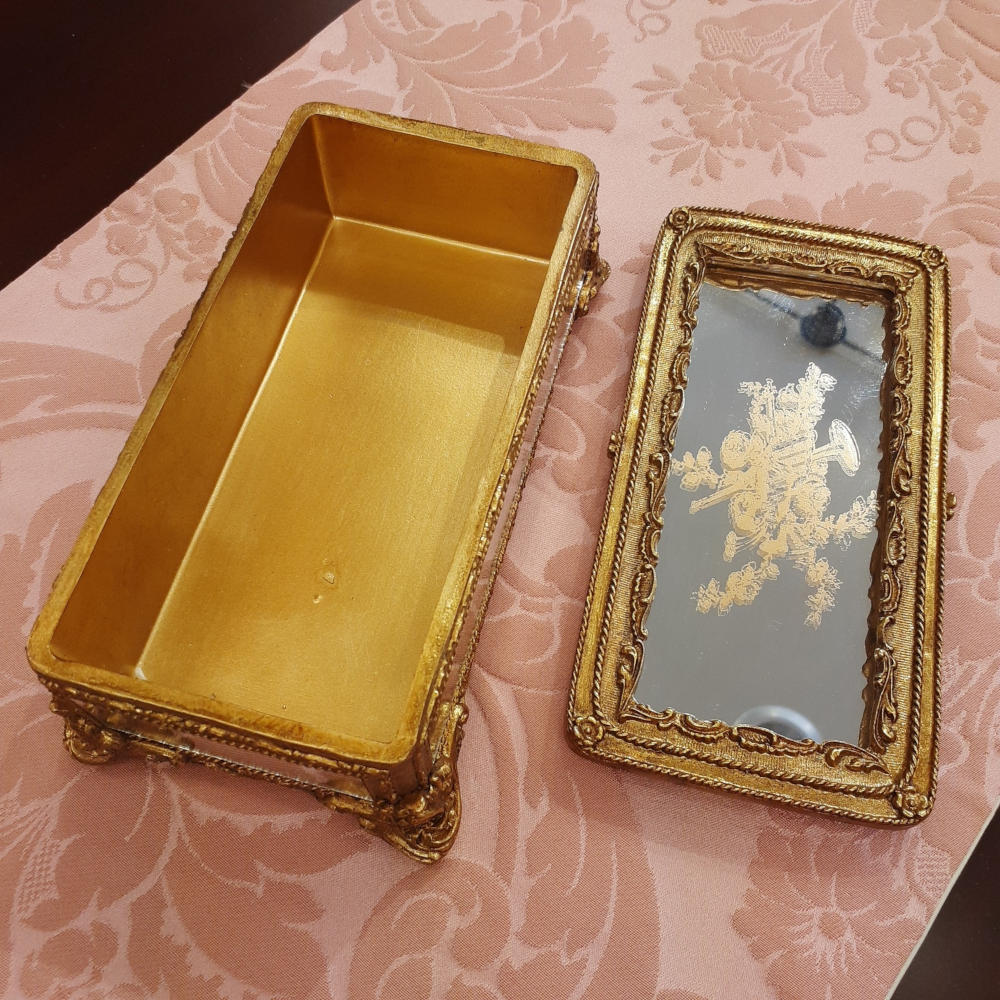 ボックス BOX ミラーボックス 宝箱 小物入れ スモールボックス 雑貨 アクセサリーボックス アンティーク風ボックス 収納箱 インテリア雑貨 ゴールド 1383015GD