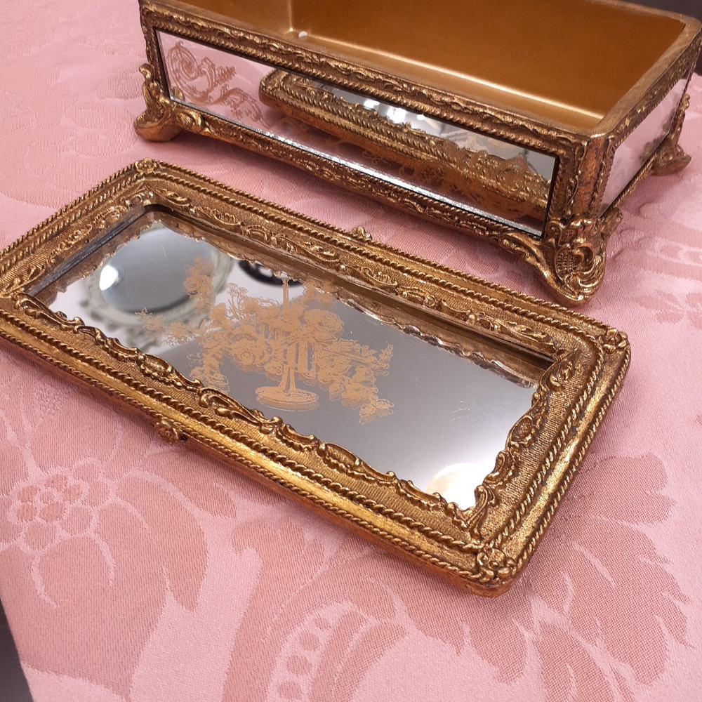 ボックス BOX ミラーボックス 宝箱 小物入れ スモールボックス 雑貨 アクセサリーボックス アンティーク風ボックス 収納箱 インテリア雑貨 ゴールド 1383015GD