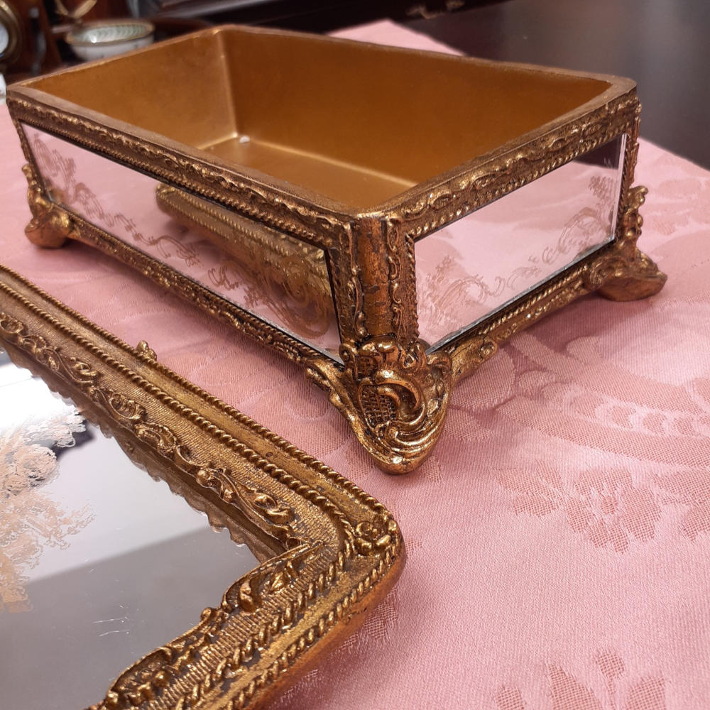 ボックス BOX ミラーボックス 宝箱 小物入れ スモールボックス 雑貨 アクセサリーボックス アンティーク風ボックス 収納箱 インテリア雑貨 ゴールド 1383015GD