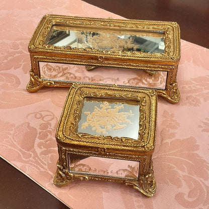 ボックス BOX ミラーボックス 宝箱 小物入れ スモールボックス 雑貨 アクセサリーボックス アンティーク風ボックス 収納箱 インテリア雑貨 ゴールド 1383015GD