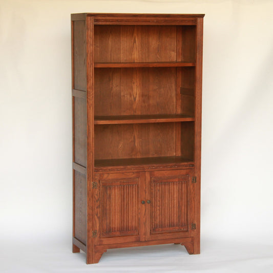 ブックシェルフ 英国アンティーク風オープンキャビネット 本棚 ドアキャビネット 本箱 ブックケース オーク材家具 オーク無垢材 アンティーク風家具 177015