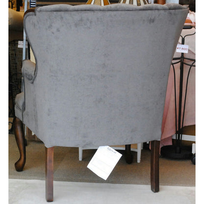 ソファ 1人掛けソファ 1人掛け椅子 アームチェア ウイングチェア シェルバックチェア ベルベット生地 椅子 アンティーク風ソファ アメリカ製ソファ 鉄紺色