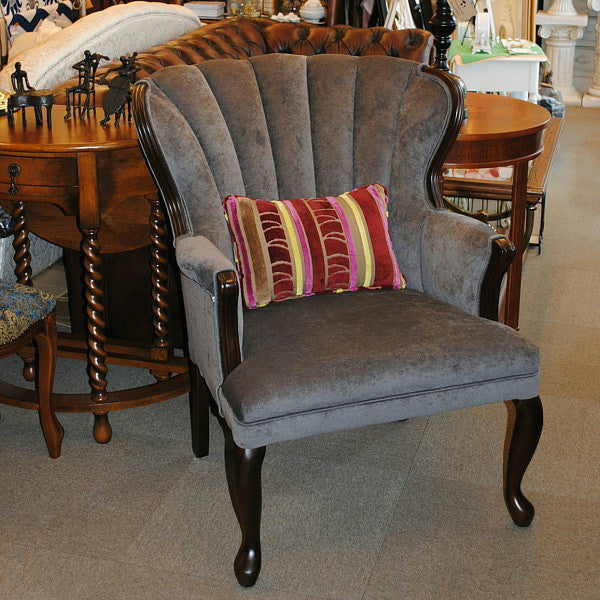 ソファ 1人掛けソファ 1人掛け椅子 アームチェア ウイングチェア シェルバックチェア ベルベット生地 椅子 アンティーク風ソファ アメリカ製ソファ 鉄紺色