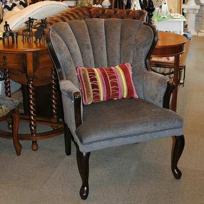 ソファ 1人掛けソファ 1人掛け椅子 アームチェア ウイングチェア シェルバックチェア ベルベット生地 椅子 アンティーク風ソファ アメリカ製ソファ 鉄紺色