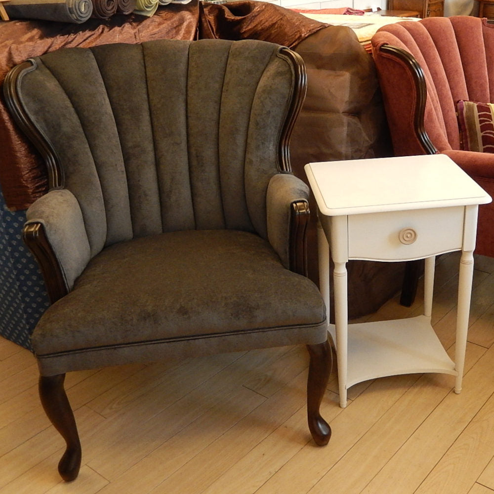 ソファ 1人掛けソファ 1人掛け椅子 アームチェア ウイングチェア シェルバックチェア ベルベット生地 椅子 アンティーク風ソファ アメリカ製ソファ 鉄紺色