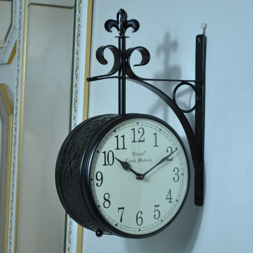 時計 駅舎時計 両面文字盤時計 壁掛け時計 掛時計 両面時計 オシャレ おしゃれ ステーションクロック ウォールクロック クロック EthnicClockMakerts 306010BK