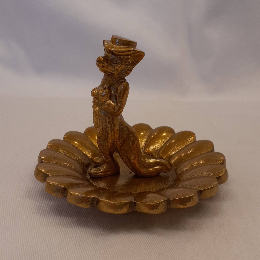 プレート アクセサリートレイ ブレスレッドホルダー 狐オブジェ 狐男爵 キタキツネ 置物 オーナメント アニマルトレイ アルミニウム製トレイ 小物入れ アンティーク風トレイ 雑貨 325051