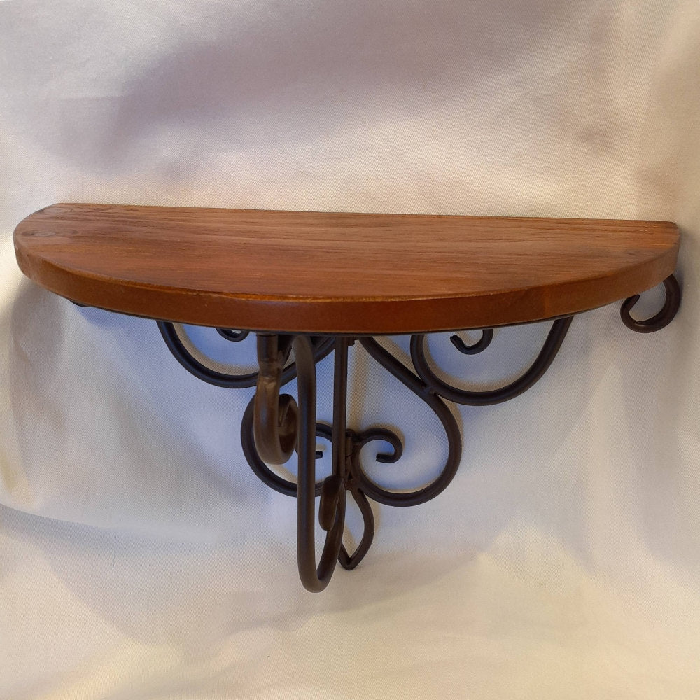 ウォールシェルフ 壁掛け花台 アイアン 天然無垢材天板 木製天板 ハーフムーン天板 アンティーク調 壁掛け棚 ハーフムーンタイプ 350014