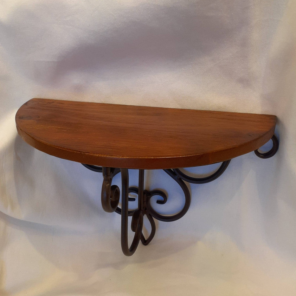 ウォールシェルフ 壁掛け花台 アイアン 天然無垢材天板 木製天板 ハーフムーン天板 アンティーク調 壁掛け棚 ハーフムーンタイプ 350014