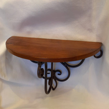 ウォールシェルフ 壁掛け花台 アイアン 天然無垢材天板 木製天板 ハーフムーン天板 アンティーク調 壁掛け棚 ハーフムーンタイプ 350014