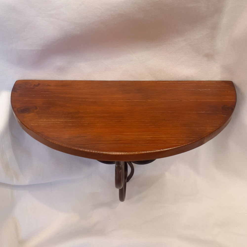 ウォールシェルフ 壁掛け花台 アイアン 天然無垢材天板 木製天板 ハーフムーン天板 アンティーク調 壁掛け棚 ハーフムーンタイプ 350014