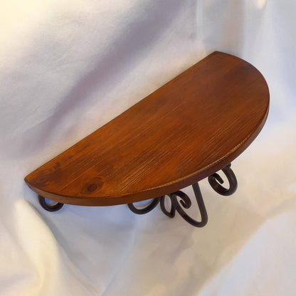 ウォールシェルフ 壁掛け花台 アイアン 天然無垢材天板 木製天板 ハーフムーン天板 アンティーク調 壁掛け棚 ハーフムーンタイプ 350014