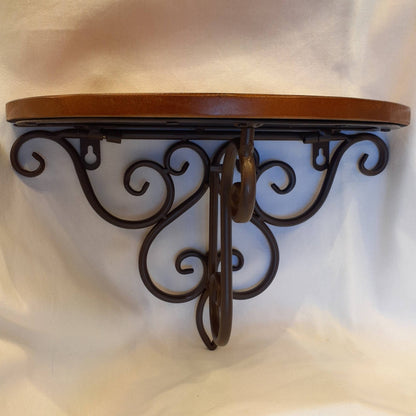 ウォールシェルフ 壁掛け花台 アイアン 天然無垢材天板 木製天板 ハーフムーン天板 アンティーク調 壁掛け棚 ハーフムーンタイプ 350014