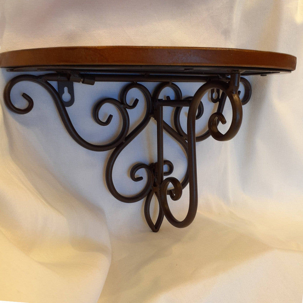 ウォールシェルフ 壁掛け花台 アイアン 天然無垢材天板 木製天板 ハーフムーン天板 アンティーク調 壁掛け棚 ハーフムーンタイプ 350014