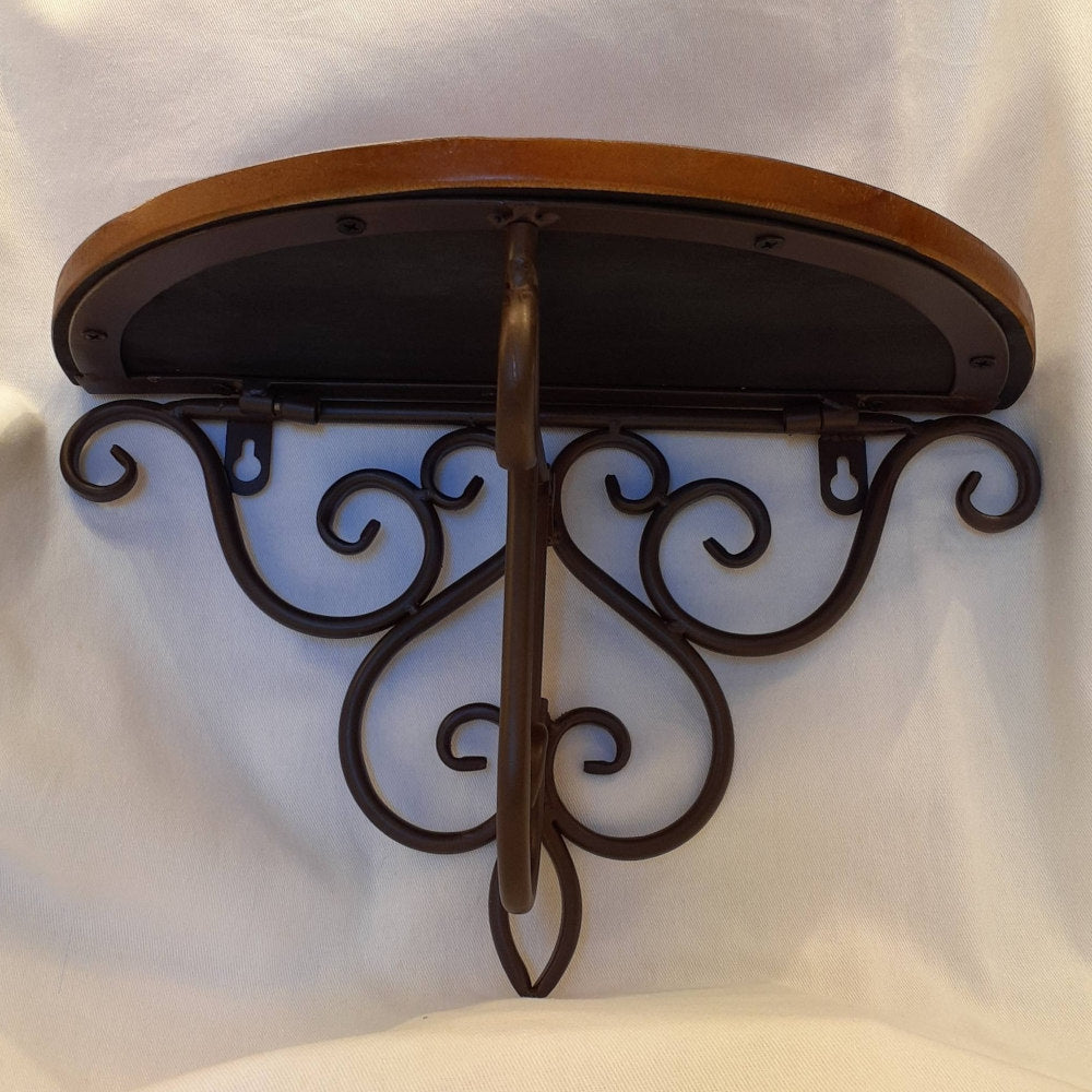 ウォールシェルフ 壁掛け花台 アイアン 天然無垢材天板 木製天板 ハーフムーン天板 アンティーク調 壁掛け棚 ハーフムーンタイプ 350014