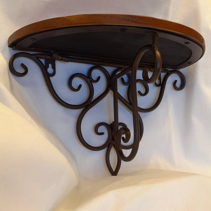 ウォールシェルフ 壁掛け花台 アイアン 天然無垢材天板 木製天板 ハーフムーン天板 アンティーク調 壁掛け棚 ハーフムーンタイプ 350014