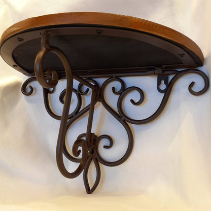 ウォールシェルフ 壁掛け花台 アイアン 天然無垢材天板 木製天板 ハーフムーン天板 アンティーク調 壁掛け棚 ハーフムーンタイプ 350014