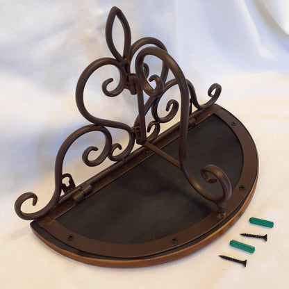 ウォールシェルフ 壁掛け花台 アイアン 天然無垢材天板 木製天板 ハーフムーン天板 アンティーク調 壁掛け棚 ハーフムーンタイプ 350014
