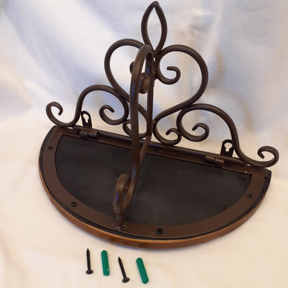 ウォールシェルフ 壁掛け花台 アイアン 天然無垢材天板 木製天板 ハーフムーン天板 アンティーク調 壁掛け棚 ハーフムーンタイプ 350014