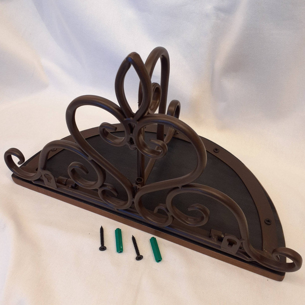 ウォールシェルフ 壁掛け花台 アイアン 天然無垢材天板 木製天板 ハーフムーン天板 アンティーク調 壁掛け棚 ハーフムーンタイプ 350014