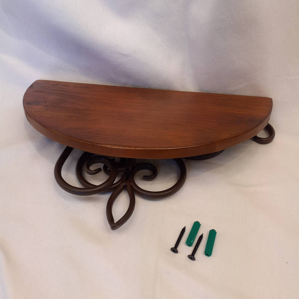 ウォールシェルフ 壁掛け花台 アイアン 天然無垢材天板 木製天板 ハーフムーン天板 アンティーク調 壁掛け棚 ハーフムーンタイプ 350014