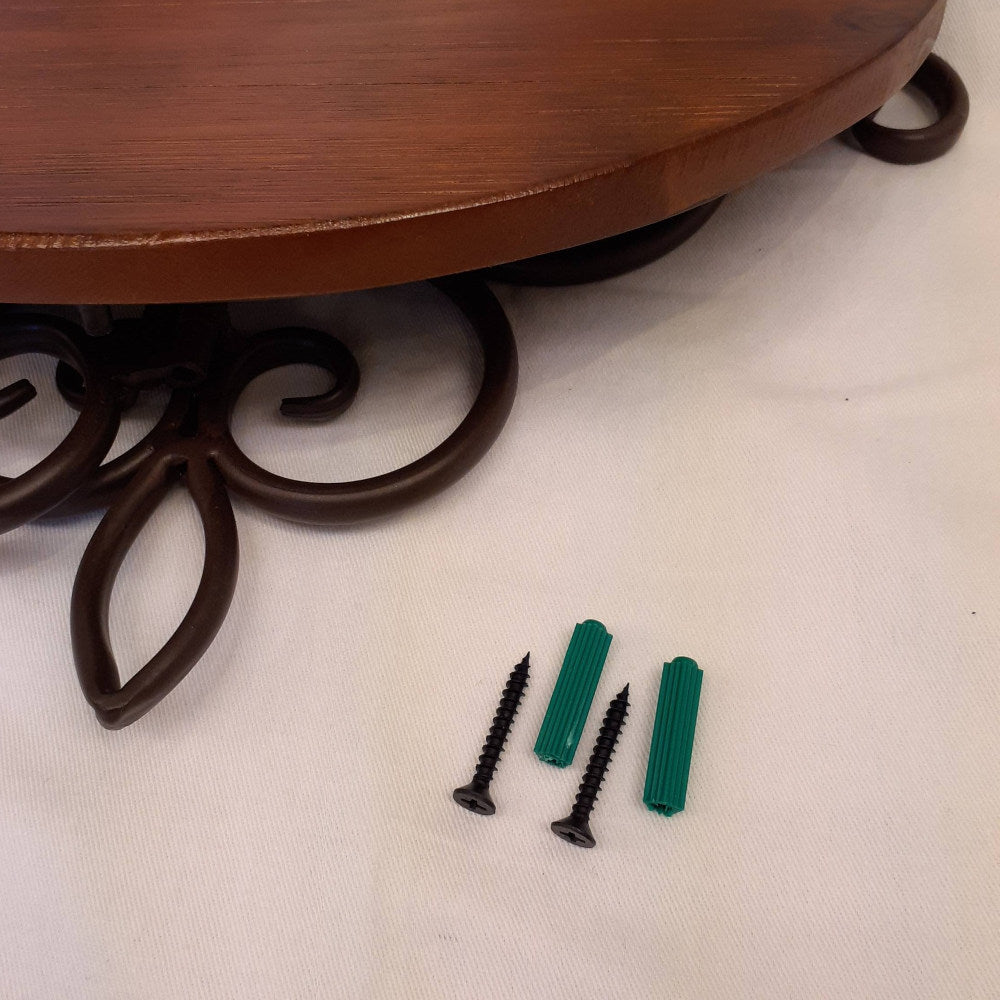 ウォールシェルフ 壁掛け花台 アイアン 天然無垢材天板 木製天板 ハーフムーン天板 アンティーク調 壁掛け棚 ハーフムーンタイプ 350014