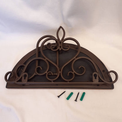 ウォールシェルフ 壁掛け花台 アイアン 天然無垢材天板 木製天板 ハーフムーン天板 アンティーク調 壁掛け棚 ハーフムーンタイプ 350014